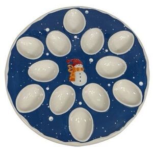 St. Nicholas Square Snow Days Deviled Egg Dish Plate Platter Snowman Christmas